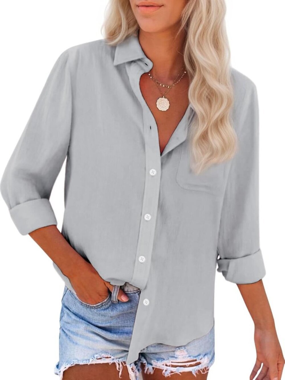 Stylish Women's Long Sleeve Cotton Button-Down Oxford Dress Shirt with Pocket